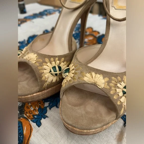 Dior Tan Floral High Heels Sz 38.5